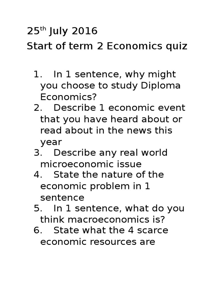Economics Quiz: Key Concepts Explained | PDF