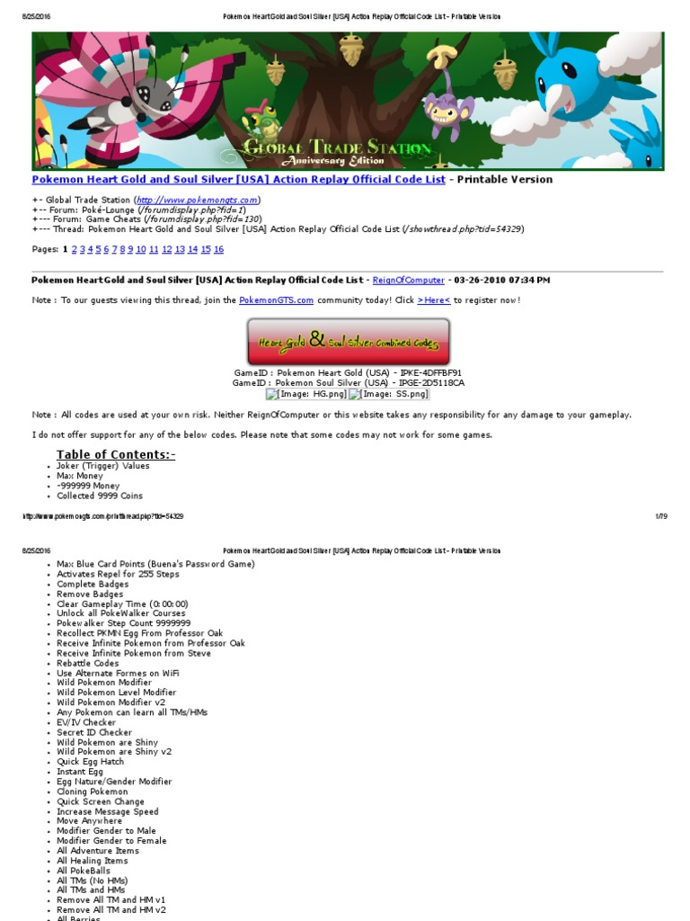 Pokémon Heart Gold/ Soul Silver cheat codes NEW! cocogarage.jp