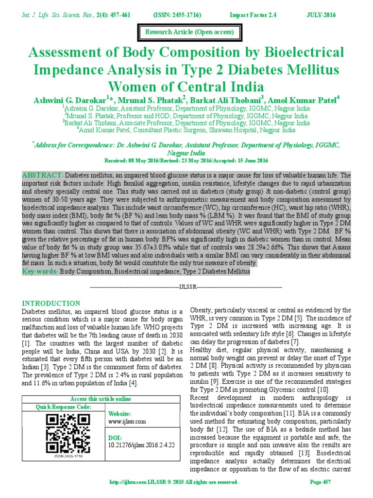 Assessment of Body Composition by Bioelectrical Impedance Analysis in ...