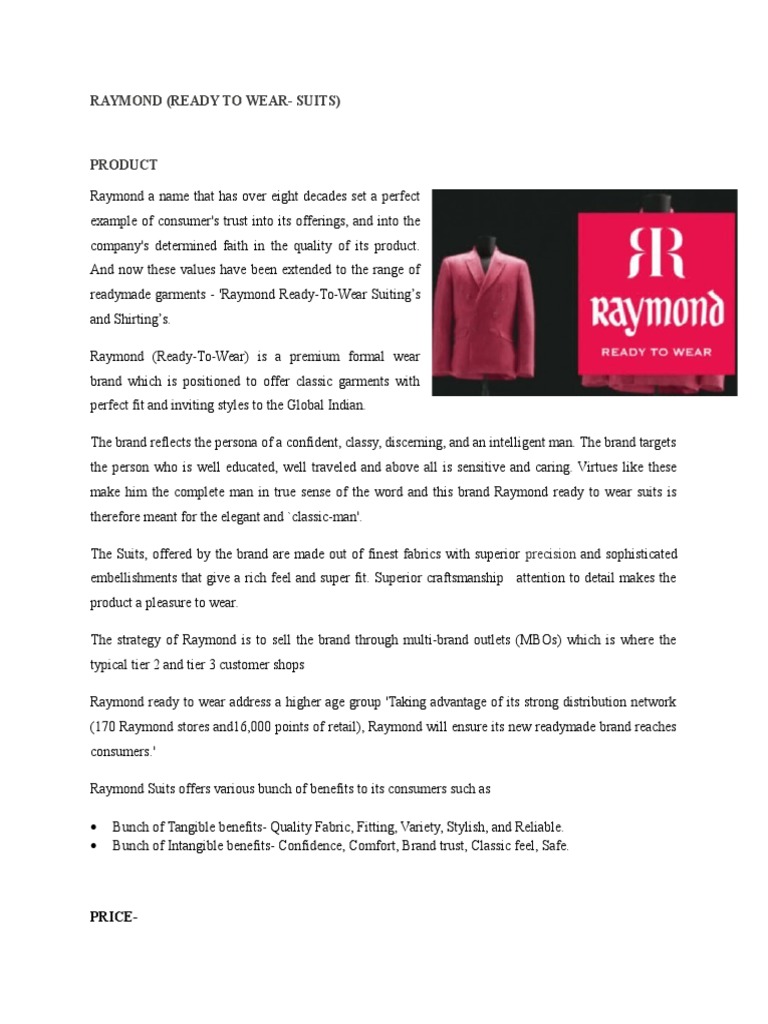 Marketing Mix For Raymonds (4P'S) | PDF | Retail | Brand