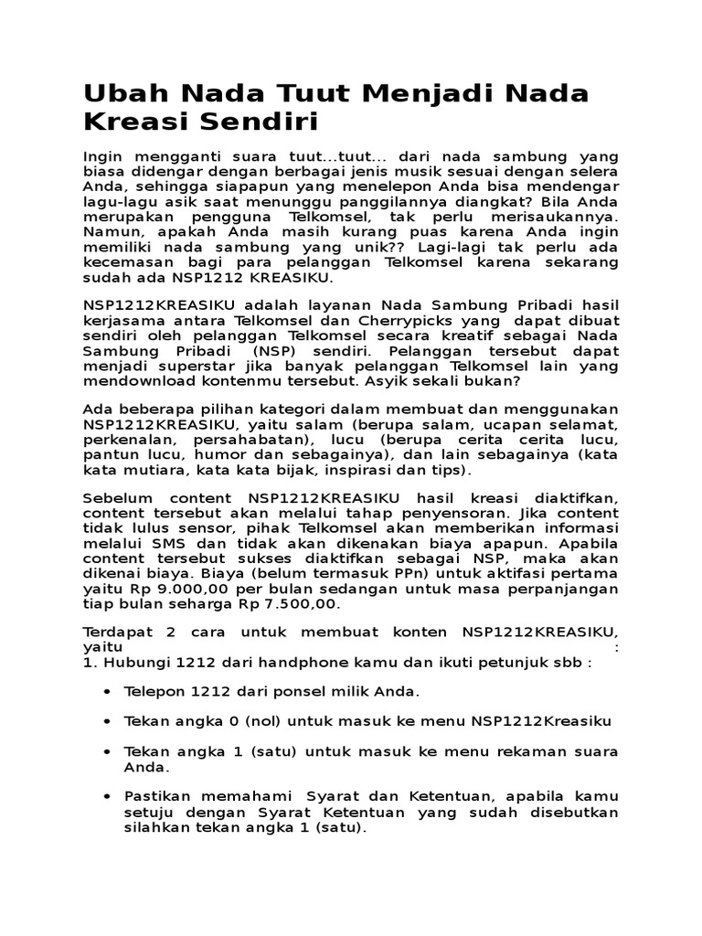 Ubah Nada Tuut Menjadi Nada Kreasi