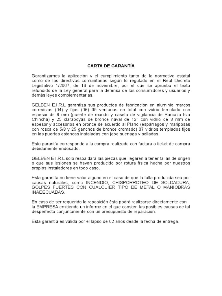 Carta de Garantía