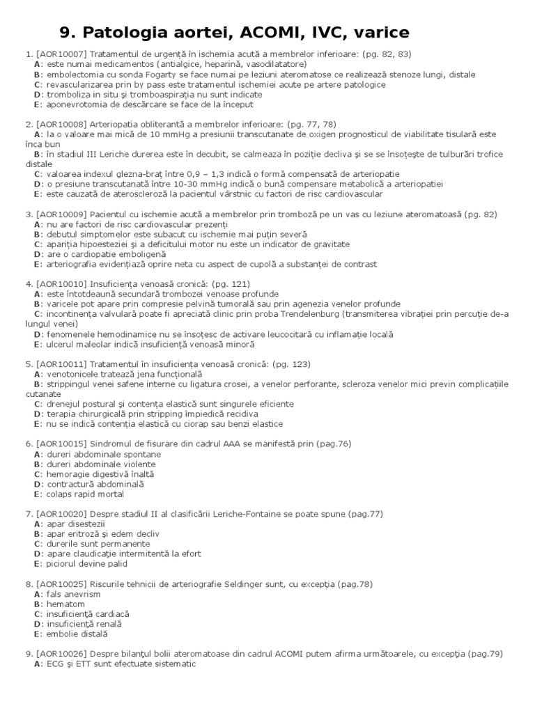 Patologia Aortei, ACOMI, IVC, Varice | PDF