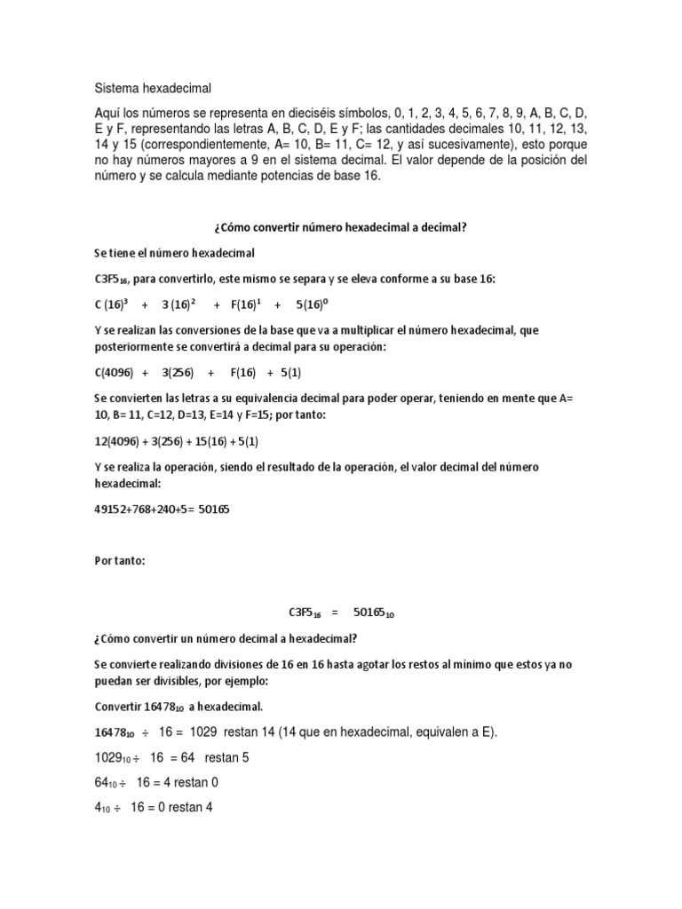 Conversor de Hexadecimal A Decimal Algoritimo, Descargar gratis PDF