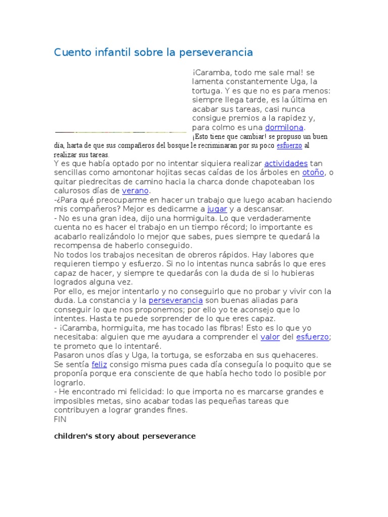 Cuento Infantil Sobre La Perseverancia | PDF