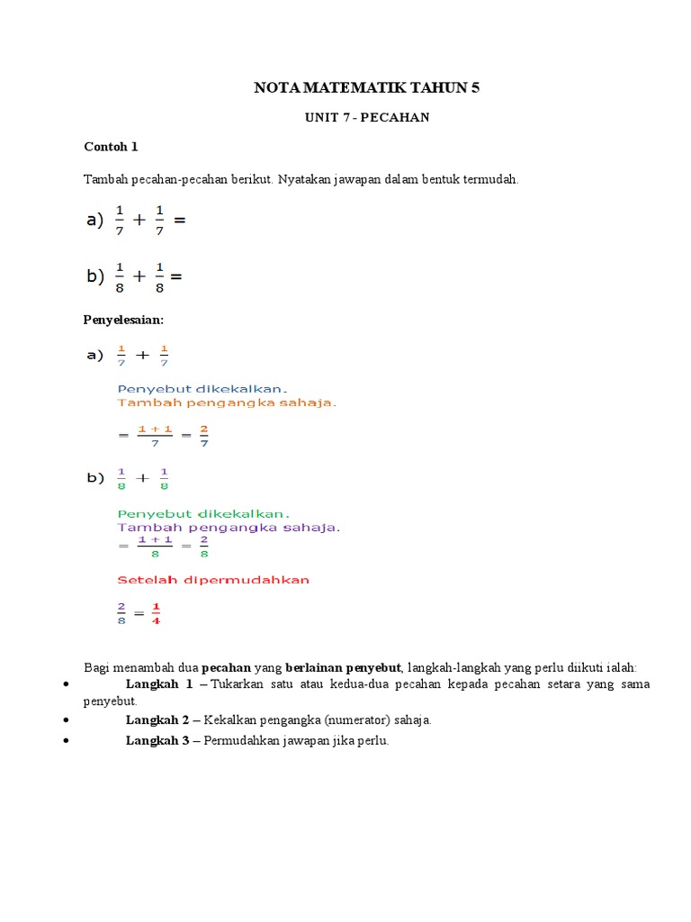 Nota Matematik Tahun 5