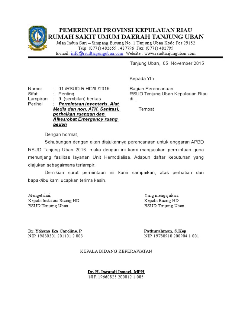 Nota Dinas Permintaan R Hemodialisa Bab i standard languages collection for.