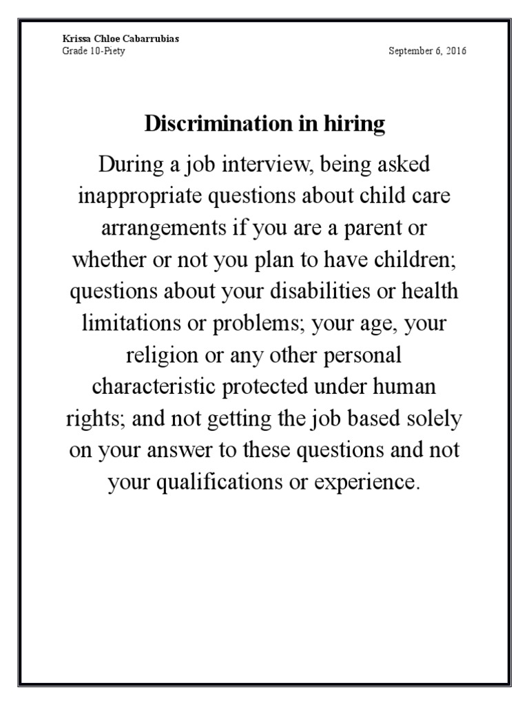 Discrimination in Hiring | Job Interview | Discrimination