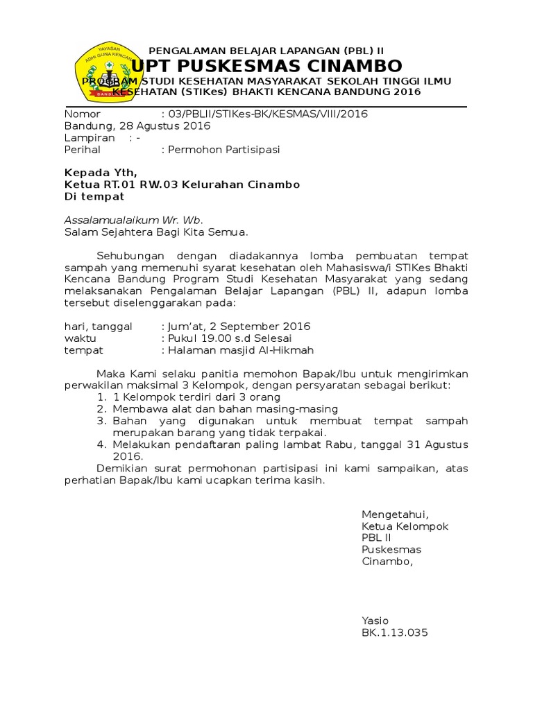 Contoh Surat Permohonan Program Di Kole
