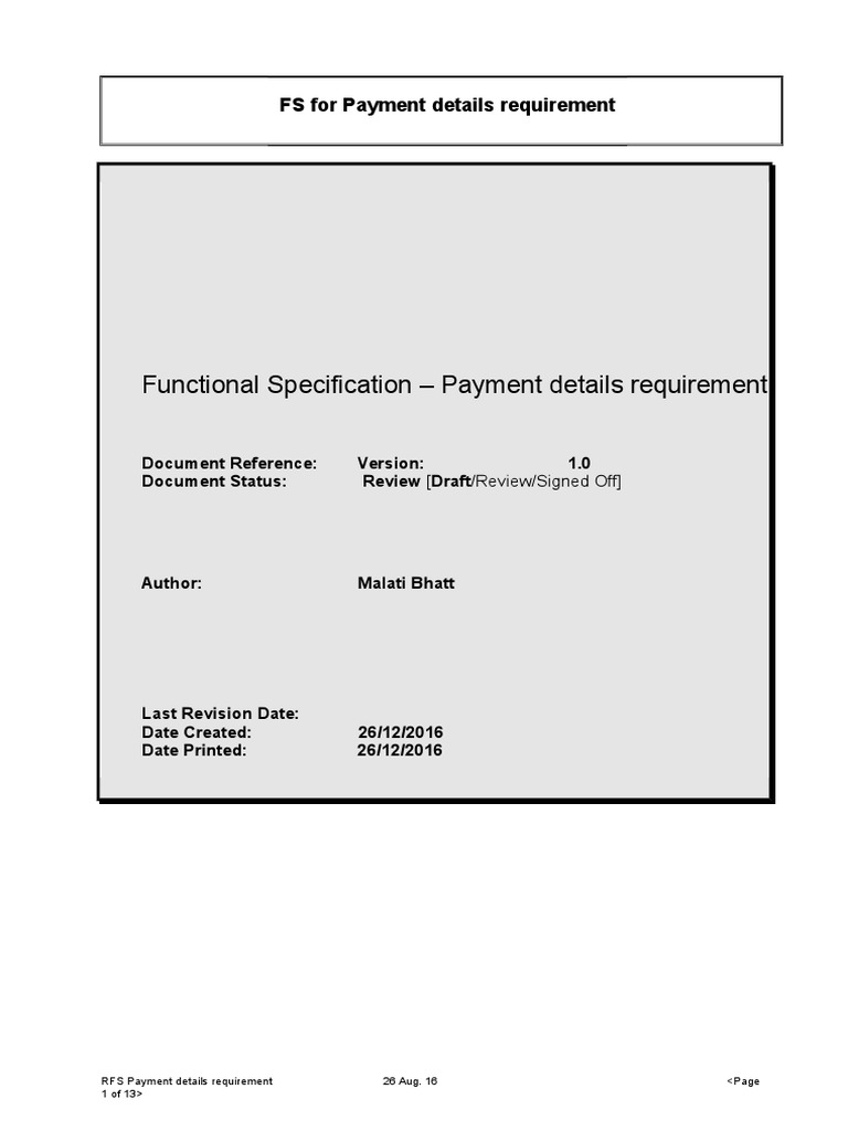 Payment Details Functional Specification | PDF | Areas Of Computer ...