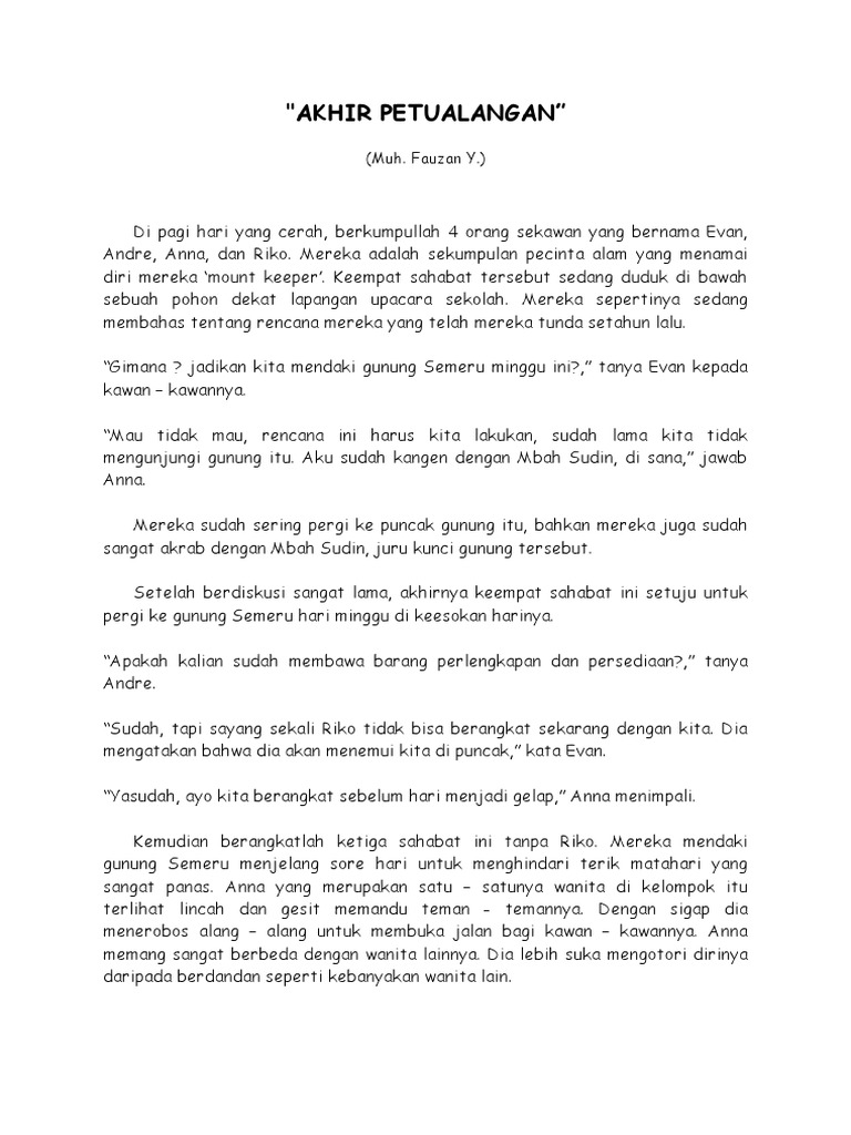 Cerpen Akhir Petualangan