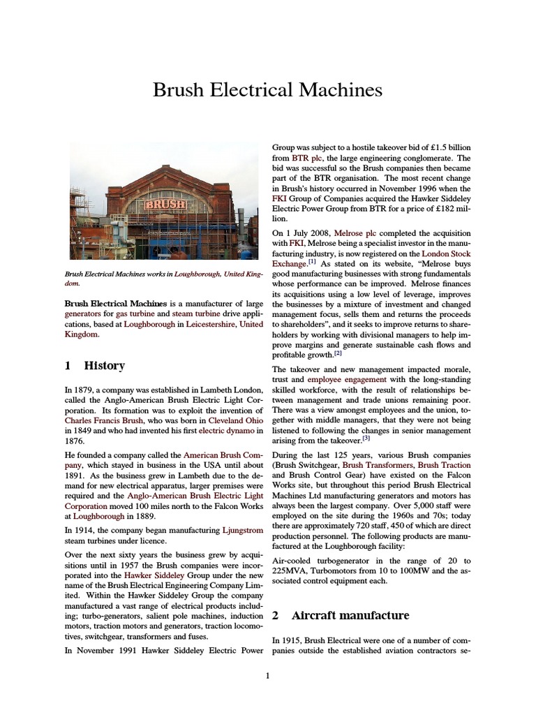 Brush Electrical Machines PDF Companies Manufacturing And Engineering