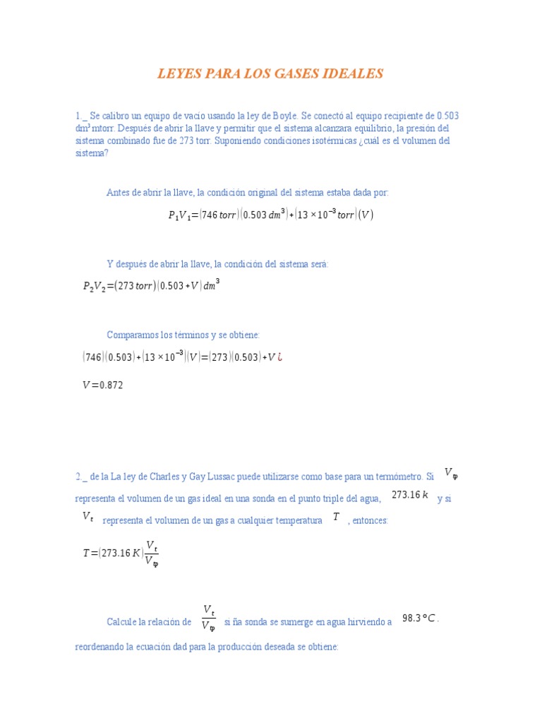 Problemas de Fisicoquimicaleyes de Gases | PDF | Gases | Mole (Unidad)