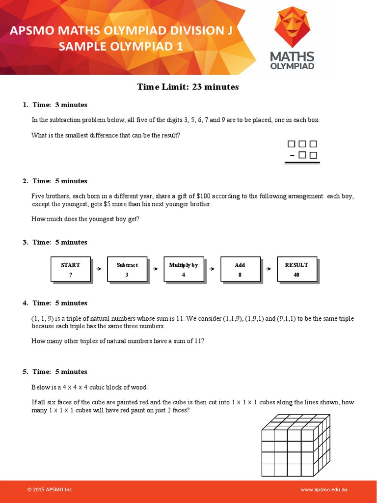 APSMO Olympiad Sample DivJ 1 PDF Subtraction Number Theory