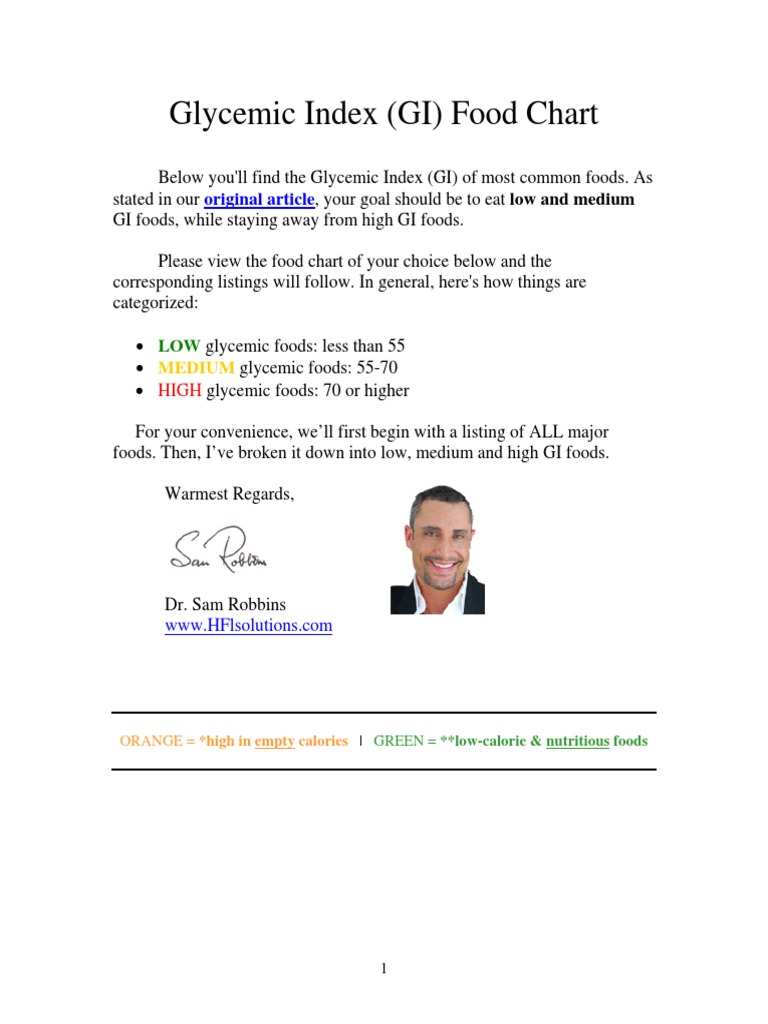 Glycemic Index Food Chart PDF PDF Bean Vegan Cuisine