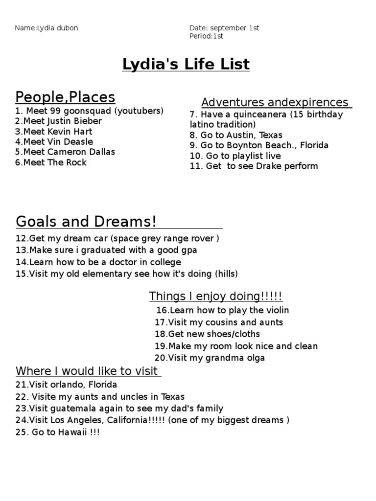 Lifelisttemplate Lydiadubon | PDF