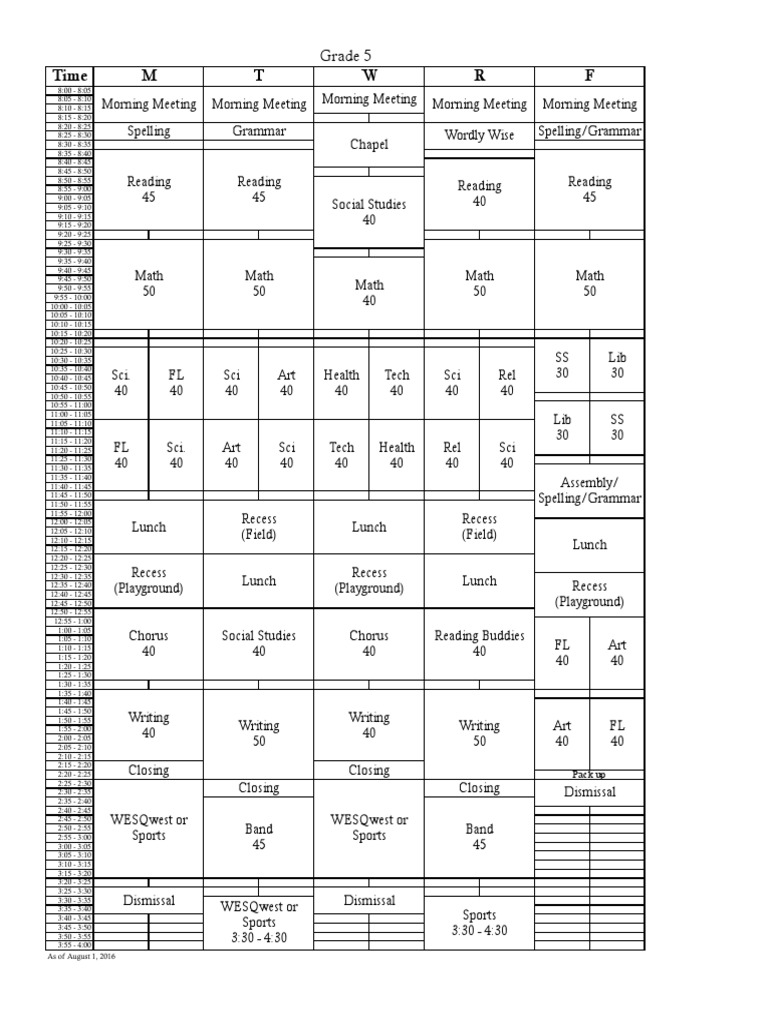 5 4 5 Schedule