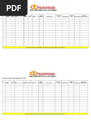 Vehicle Log Sheet