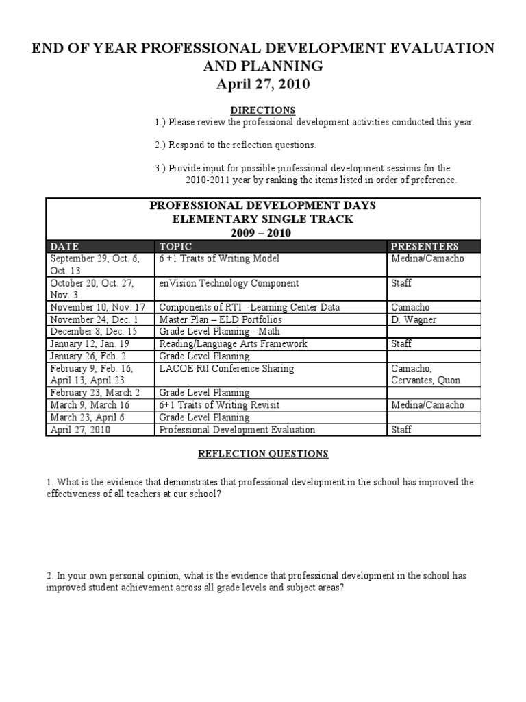 End-of-Year PD Evaluation & Planning | PDF | Educational Assessment ...