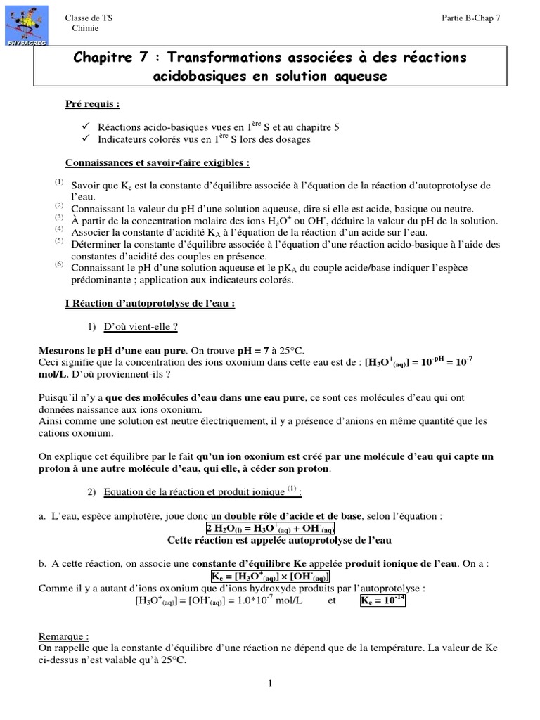 Réactions acido-basiques en solution aqueuse | PDF | Ph | Molécule d'eau