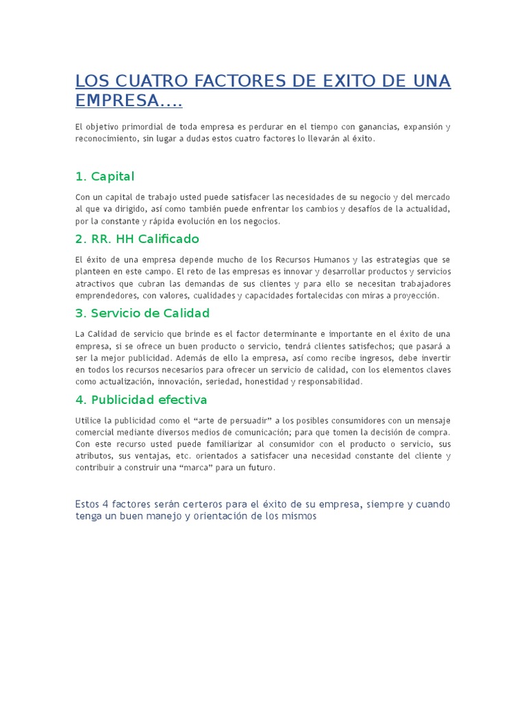 Cuatro Factores Clave para el Éxito Empresarial | PDF | Negocios