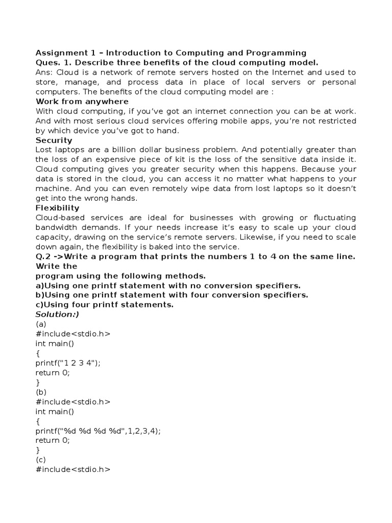 Cloud Computing Benefits and C Programming Tasks | PDF | Cloud ...