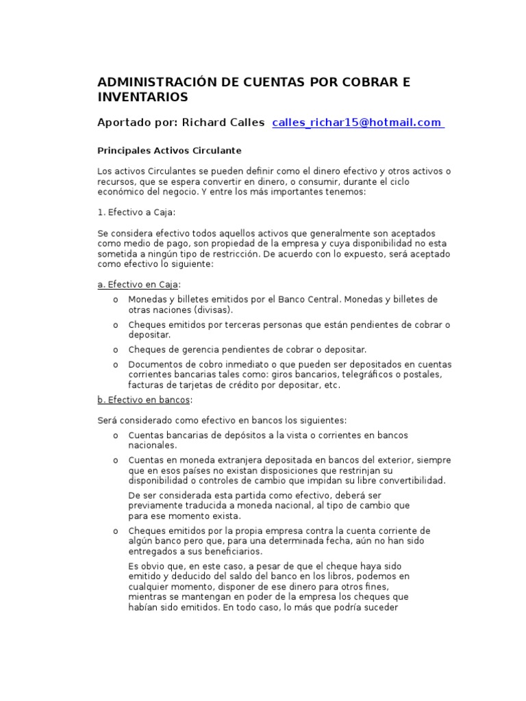 Administracion de Cuentas Por Cobrar e Inventarios Sin | PDF | Cheque ...