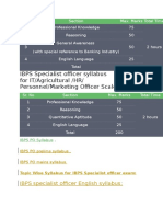 IBPS Specialist Officer Syllabus For IT/Agricultural /HR/ Personnel/Marketing Officer Scale I Exams