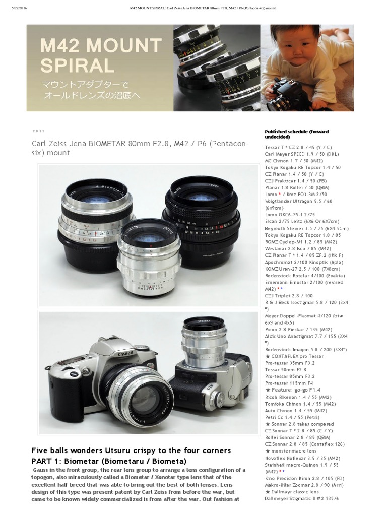 m42 Mount Spiral - Carl Zeiss Jena Biometar 80mm f2 Complette