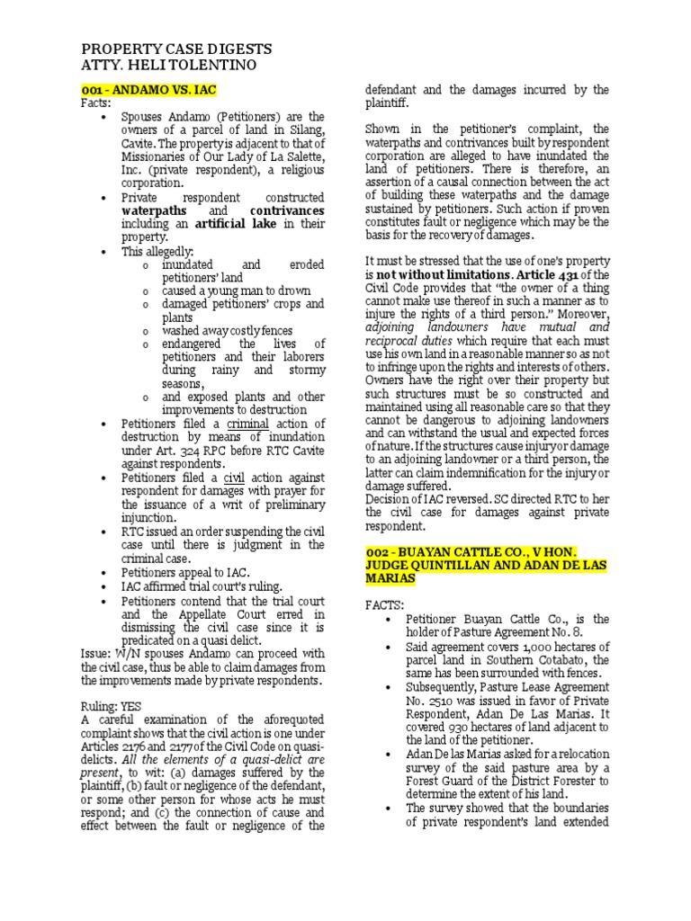 Property Case Digests: Key Rulings | PDF | Foreclosure | Eminent Domain, image size:768x1024