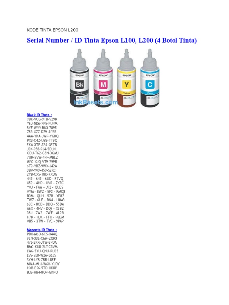 epson l200 ink code