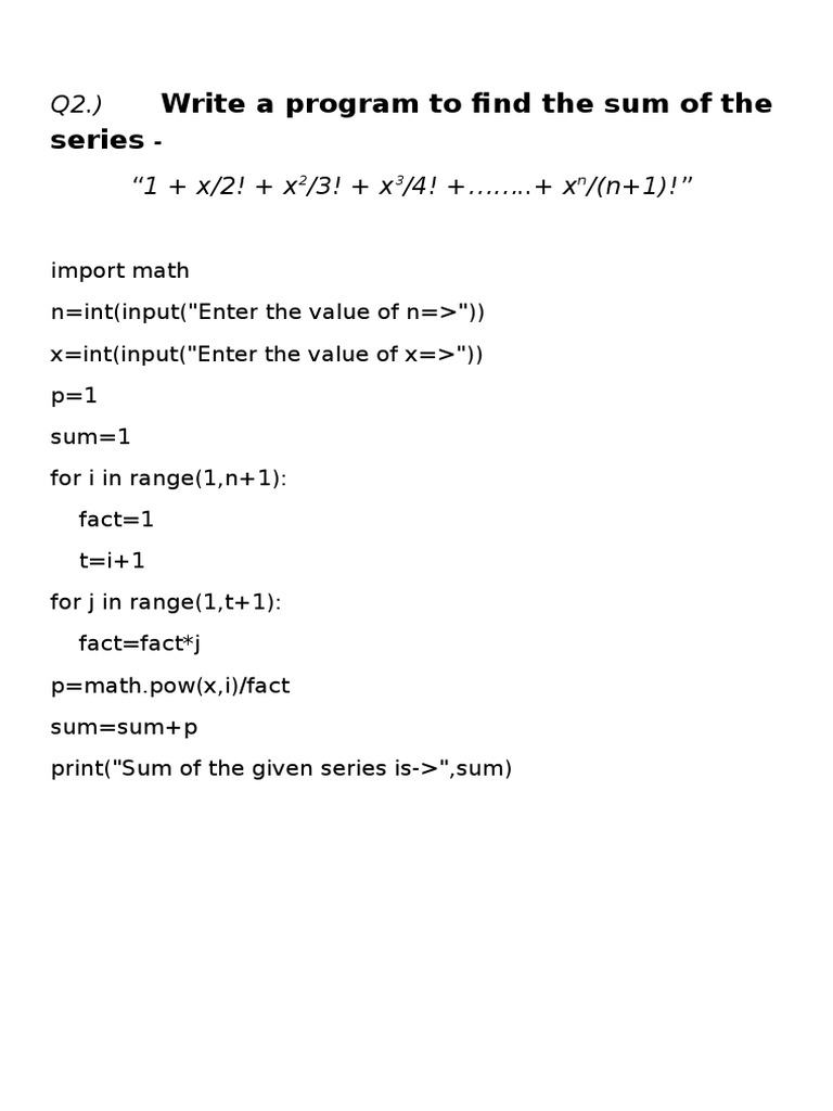 Sum of Series Program in Python | PDF