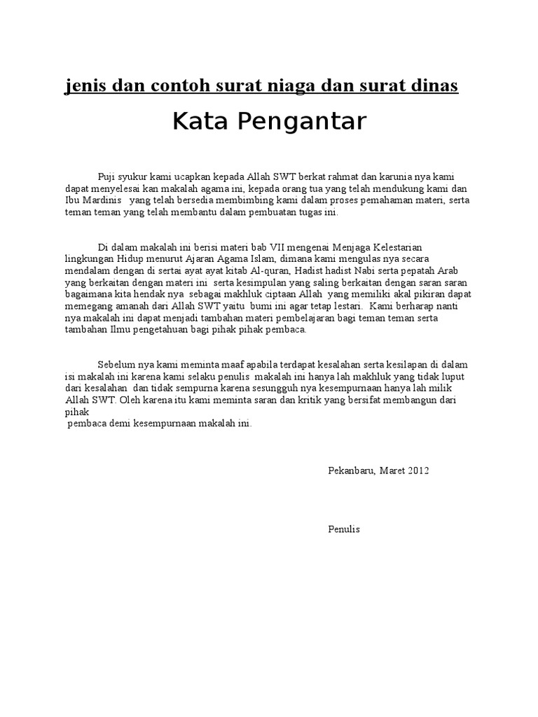 Jenis Dan Contoh Surat Niaga Dan Surat Dinas