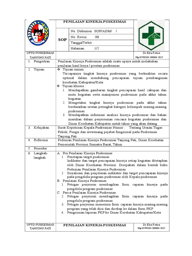 Sop Bab 1 1.3.1.ep 1penilaian Kinerja Puskesmas | PDF | Karier ...