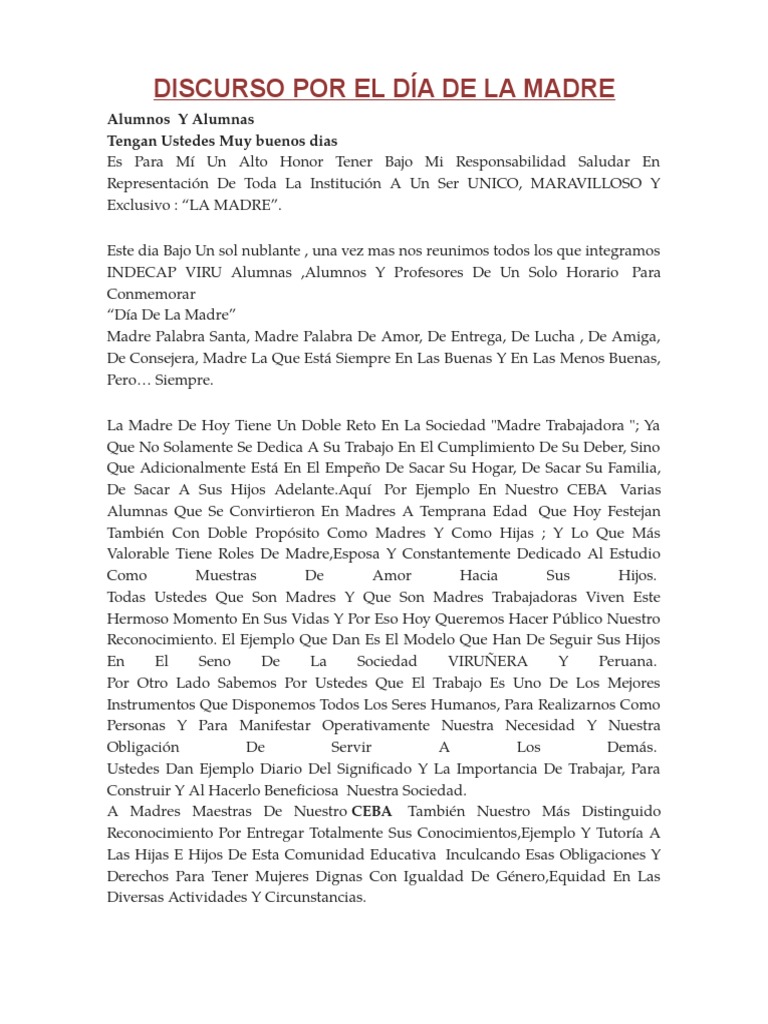 Discurso por el Día de la Madre PDF Vejez Amor
