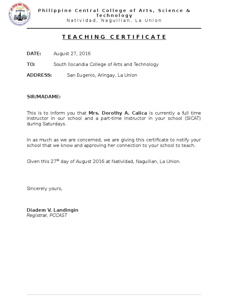 Teaching Certificate | PDF