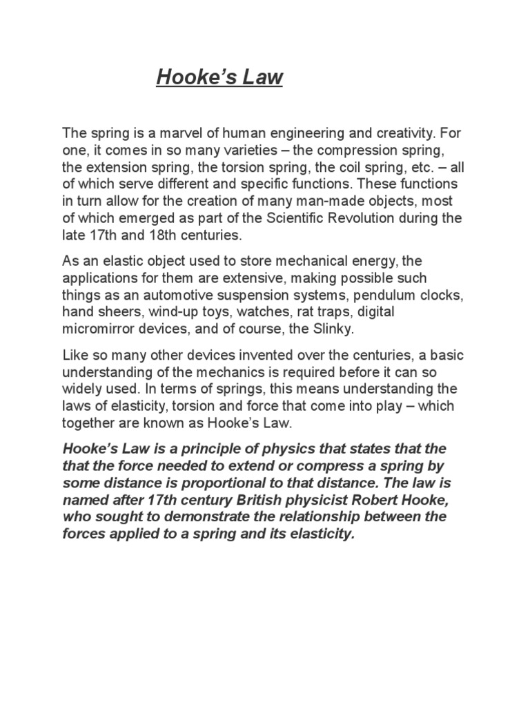 Hooke's Law PDF Elasticity (Physics) Stress (Mechanics)