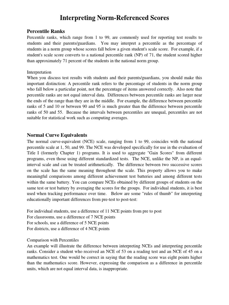 Understanding Norm-Referenced Scores | PDF | Percentile | Percentage