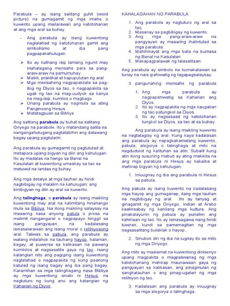 Parabula Notes | PDF