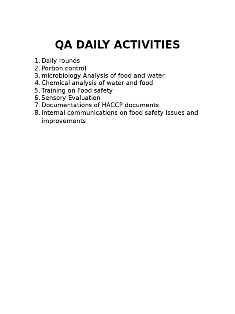 Daily QA Activities for Food Safety | PDF