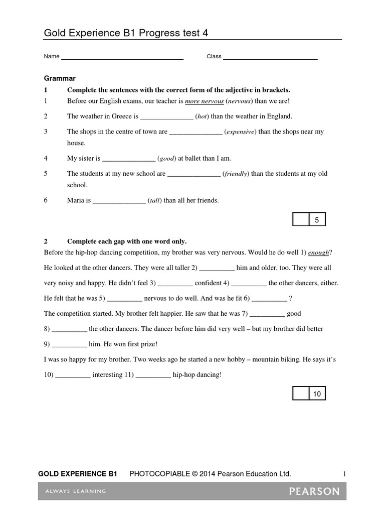04 GXP B1 Progress Test 4 PDF | PDF | Teachers | Test (Assessment)