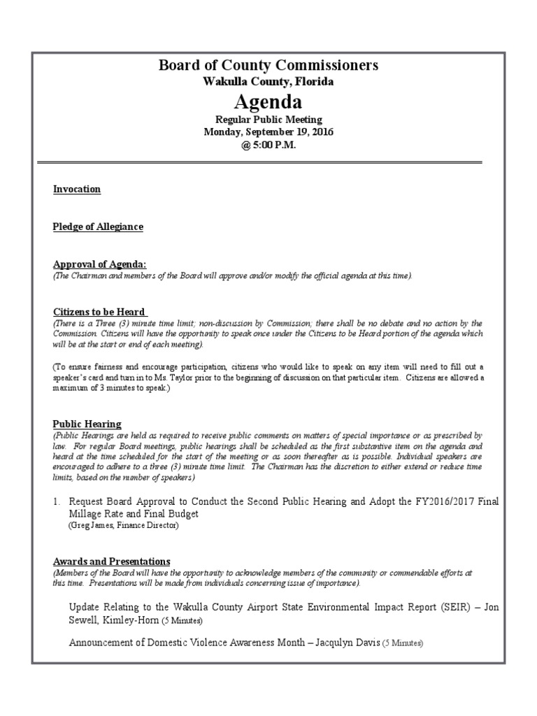 Agenda: Board of County Commissioners | PDF | Agenda (Meeting) | Board