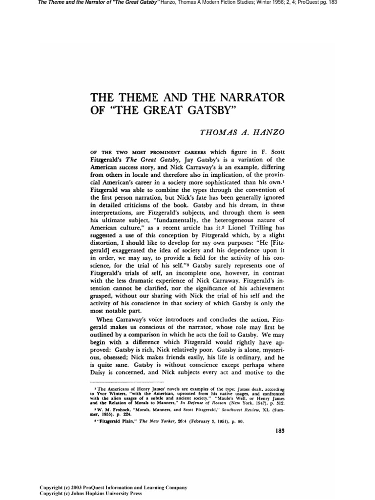 The Theme and The Narrator of "The Great Gatsby" PDF