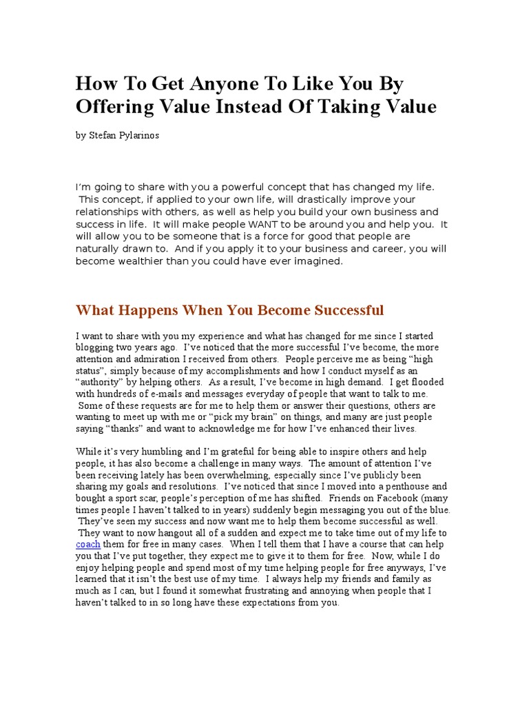 Offering Value Instead of Taking Value | PDF | Self Esteem | Self
