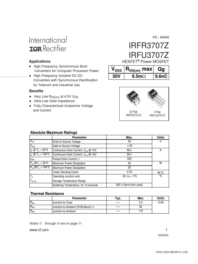 Datasheet | PDF | Field Effect Transistor | Mosfet