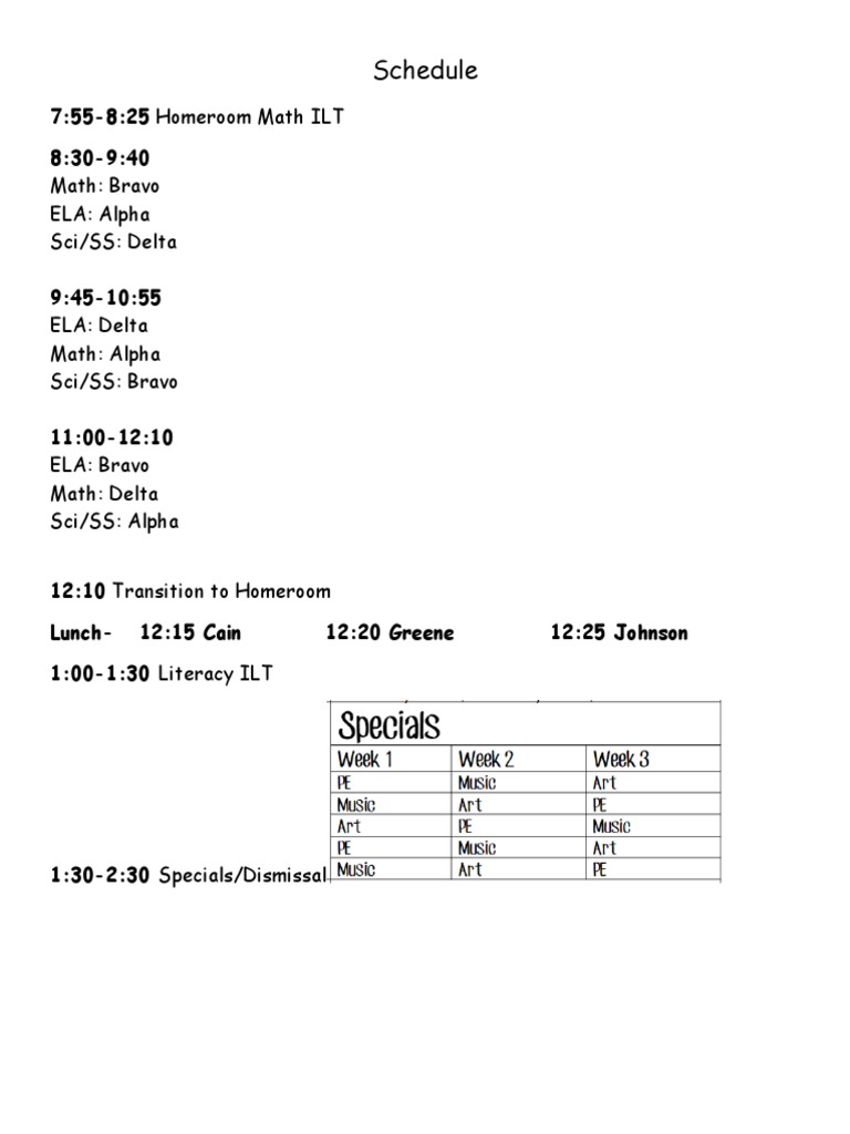 Daily Class Schedule Overview | PDF | Language Arts & Discipline
