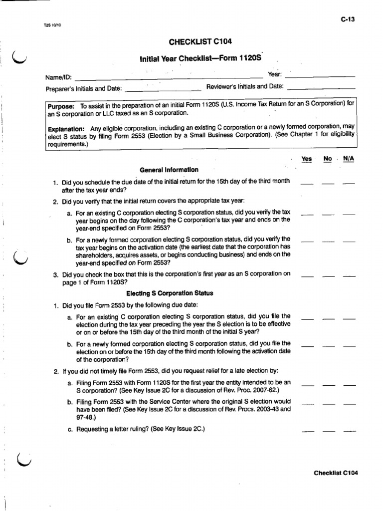 C104-Initial Year Checklist PDF | PDF