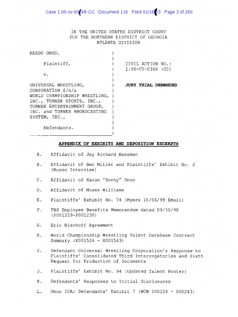 APPENDIX OF EXHIBITS AND DEPOSITION EXCERPTS