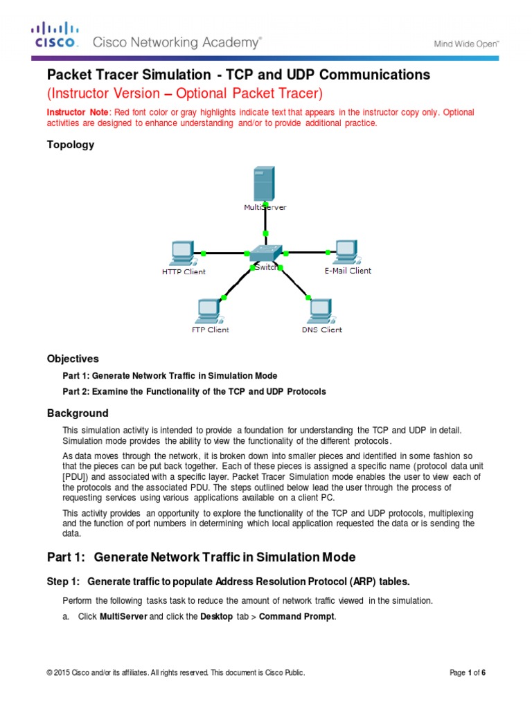9.3.1.2 Packet Tracer Simulation - Exploration of TCP and UDP ...