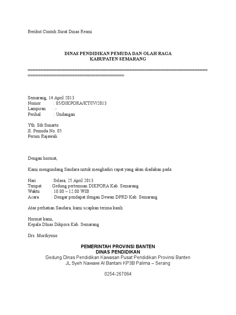 Contoh Surat Resmi Dinas Pemerintah